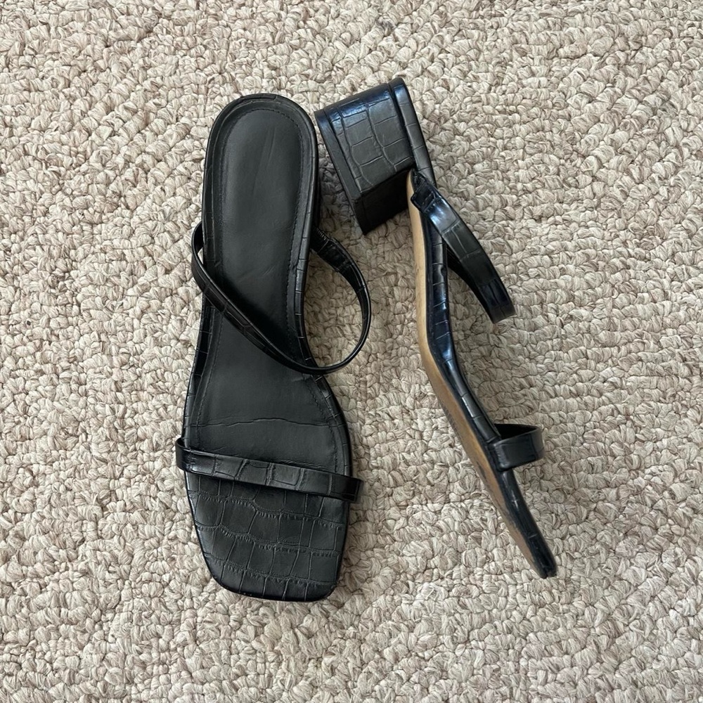 black leather kitten heel sandals double strap